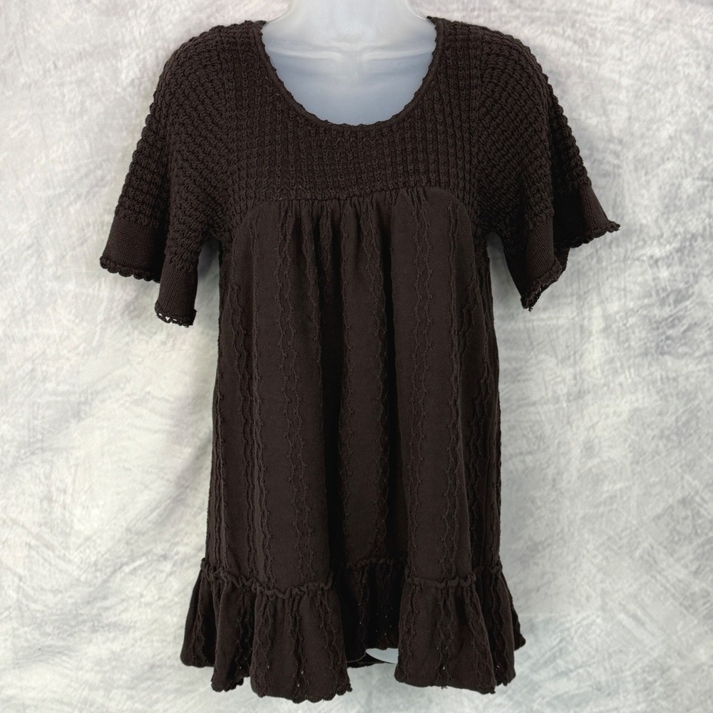 Vtg Y2k Chocolate Brown Babydoll Peasant Sweater Top Sz S Bella Swan Indie Fairy